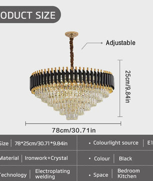 Moderne Zwarte Kristallen Kroonluchter Rond 5-Tier Ø60cm Dimbare Hanglamp
