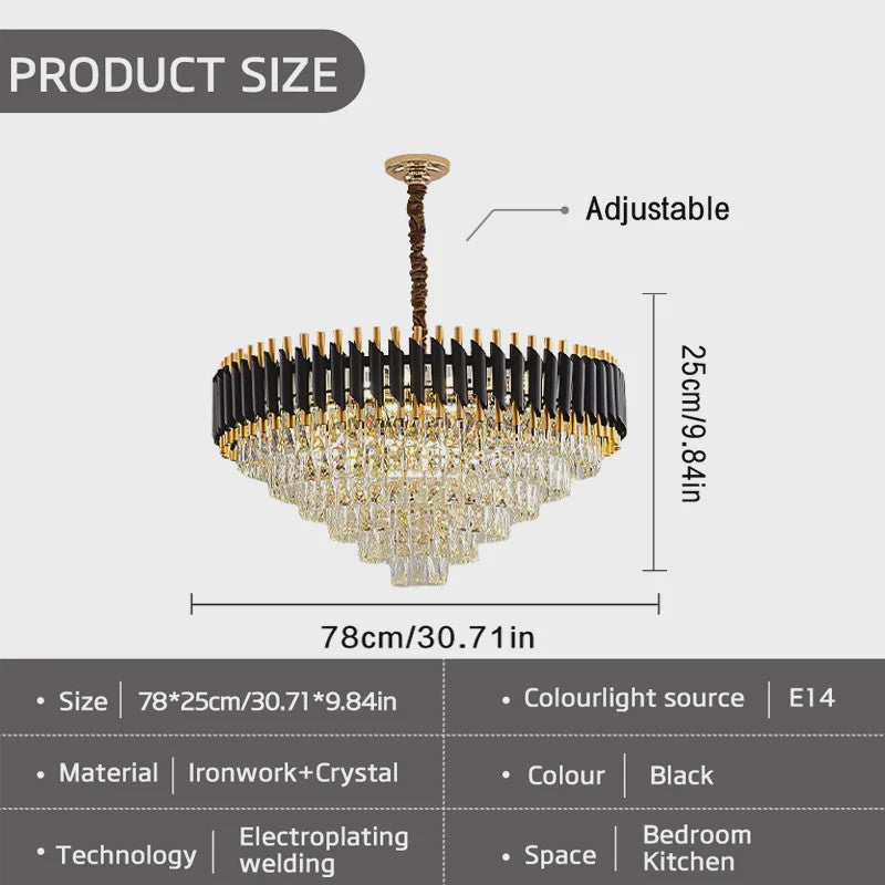 Moderne Zwarte Kristallen Kroonluchter Rond 5-Tier Ø60cm Dimbare Hanglamp