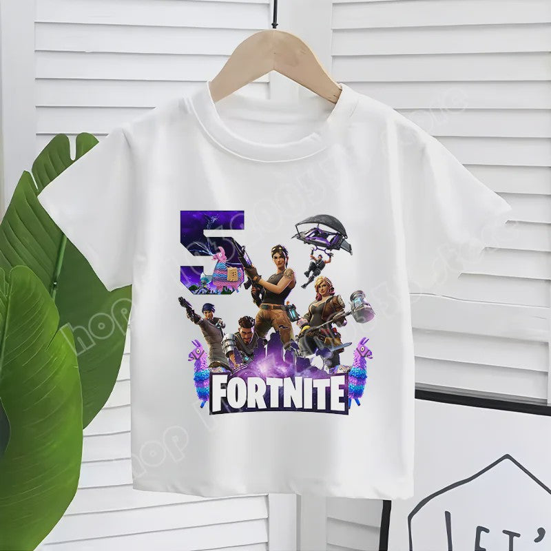 Fortnite Kinder T-shirt met Verjaardagsnummer - Zomer Kleding voor Jongens & Meisjes