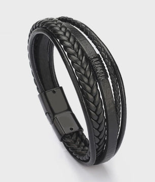 Trendy Heren Leren Armband - RVS & Gevlochten Touw, 21cm