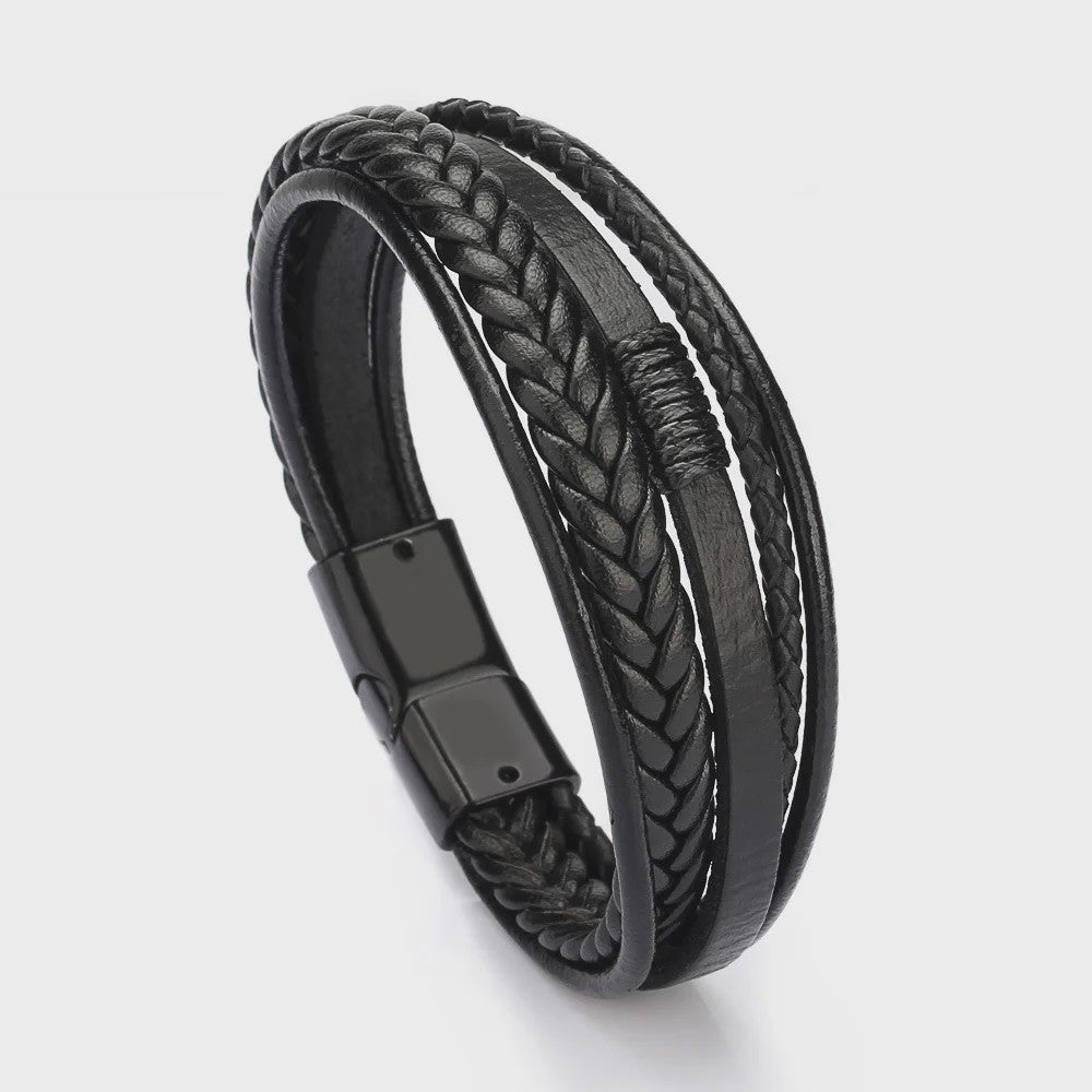 Trendy Heren Leren Armband - RVS & Gevlochten Touw, 21cm