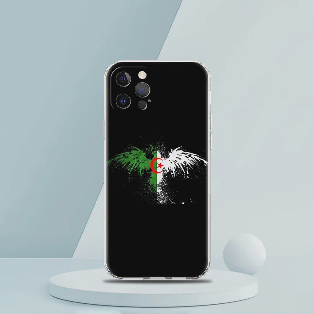 Transparante TPU Hoesje met Algerijnse Vlag - Schokbestendig voor iPhone (Diverse Modellen)