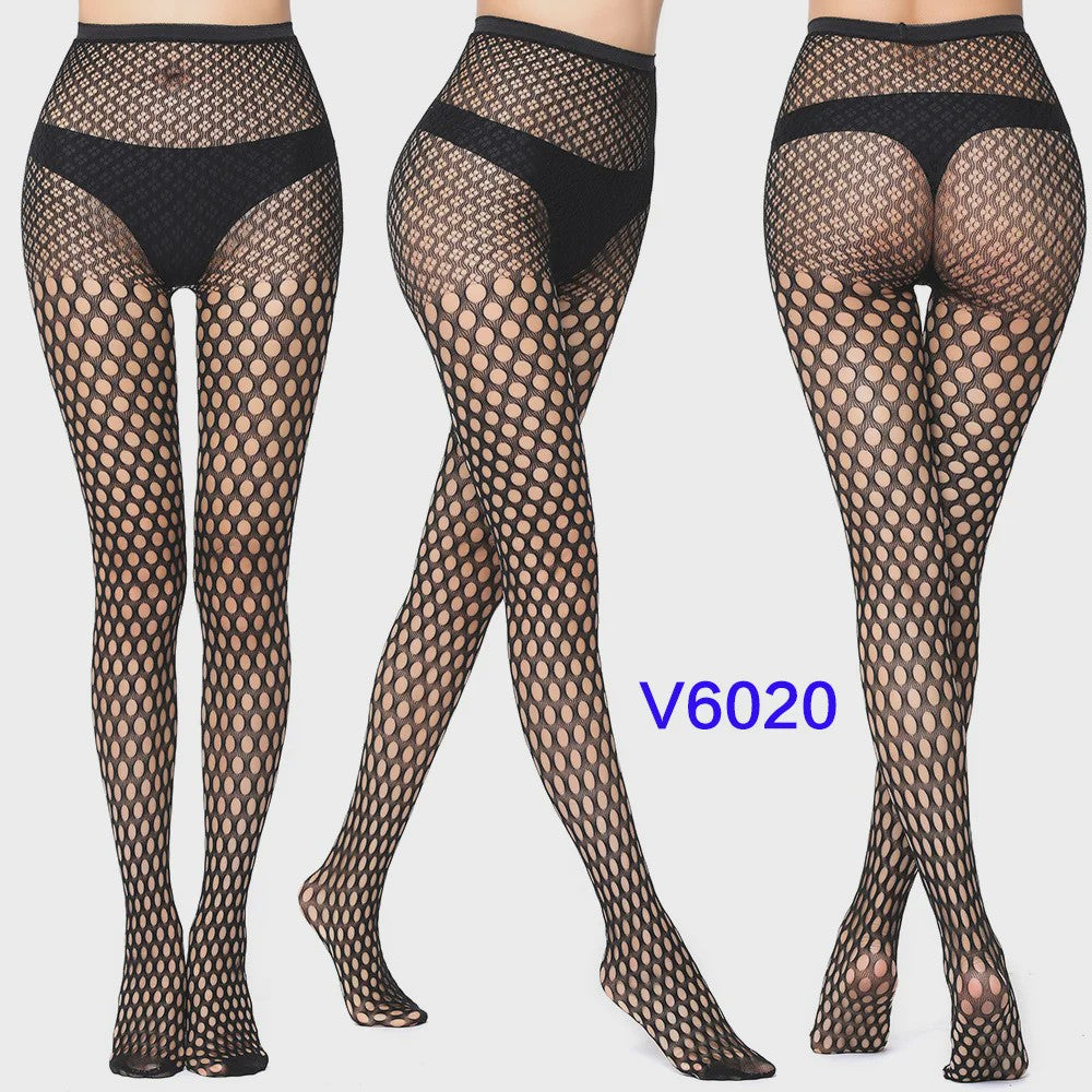 Dames Visnet Panty's met Jacquard Weefsel - Gothic Kant & Spider Net Stijl
