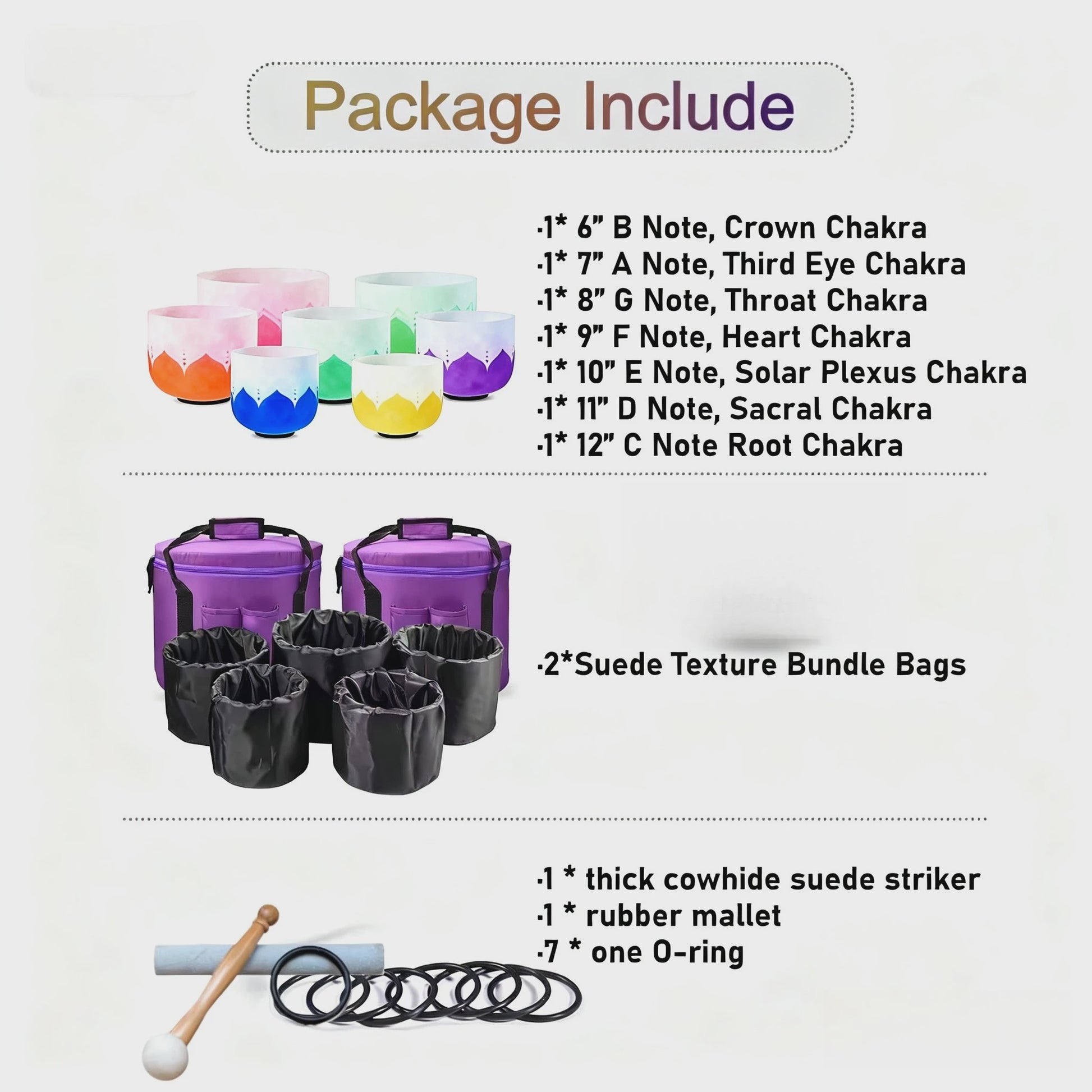7-delige Kristallen Klankschaal Set (6-12 Inch) - 432Hz Chakra Stemming voor Meditatie & Sound Therapy