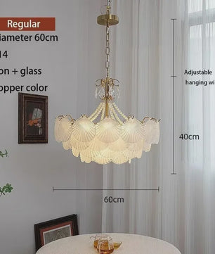 Moderne Koperen Plafondlamp met Schelp Glas en LED - Stijlvolle Hanglamp voor Woonkamer, Eetkamer & Slaapkamer