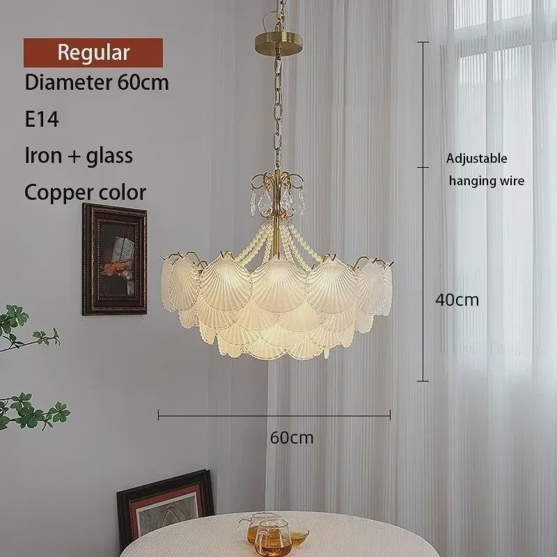 Moderne Koperen Plafondlamp met Schelp Glas en LED - Stijlvolle Hanglamp voor Woonkamer, Eetkamer & Slaapkamer
