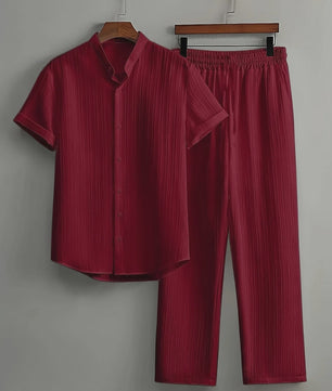 Zomerse Heren Tweedelige Set: Luchtig Linnen Look Shirt met Broek