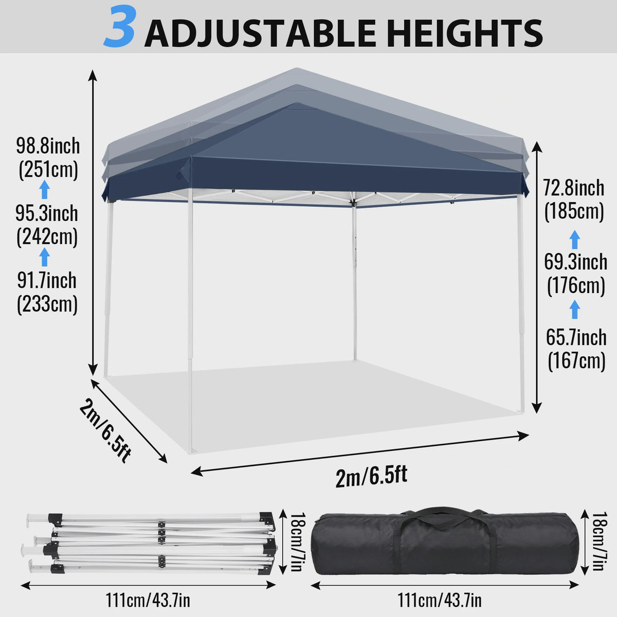 Pop-up Gazebo Tent 3x3M - UV & Regenbestendig, Verstelbare Hoogte, Inclusief Draagtas