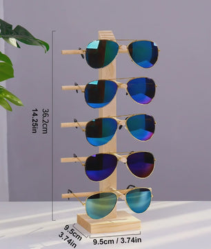 Houten Brillen Display Standaard - 5 Lagen Opbergrek voor Zonnebrillen en Optische Brillen