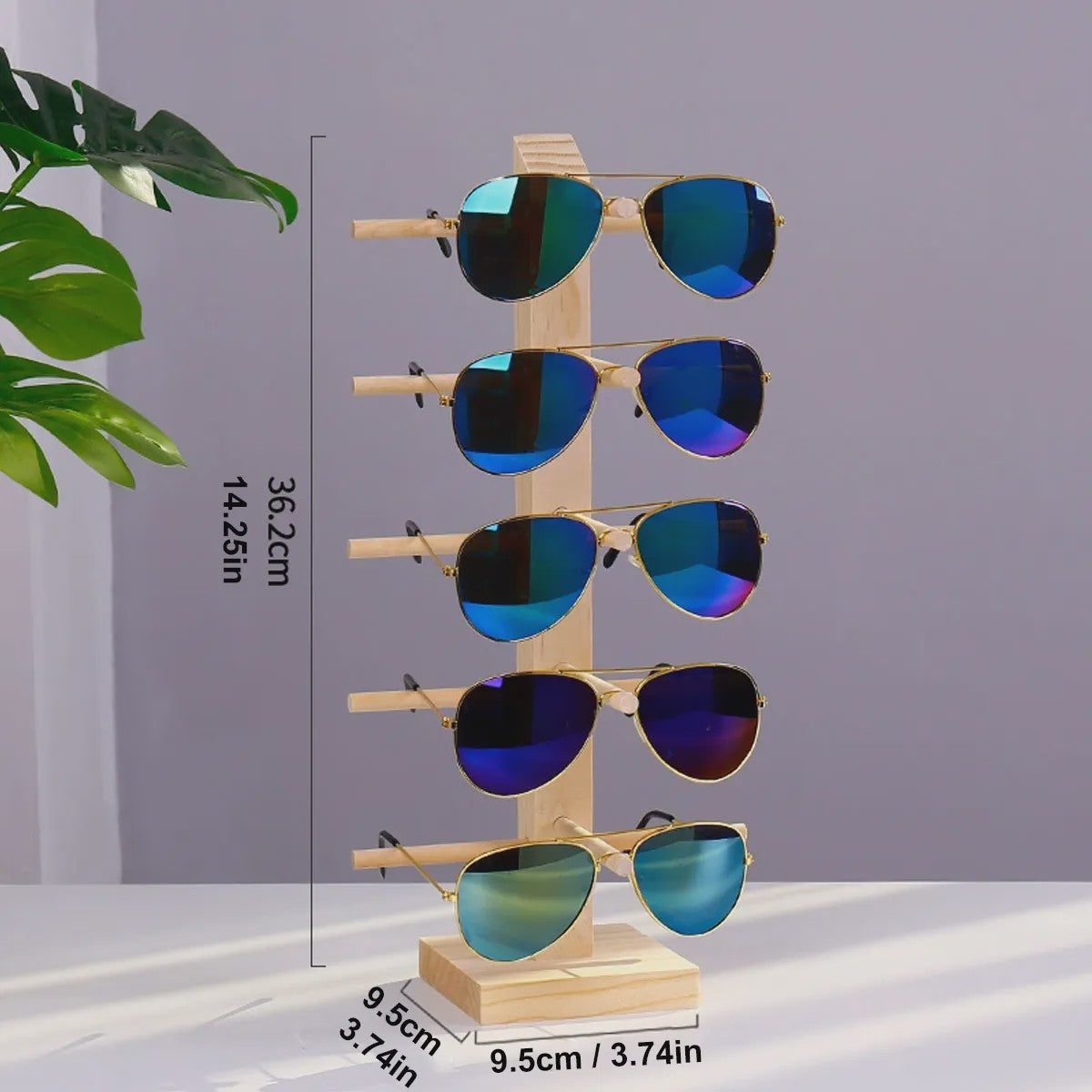 Houten Brillen Display Standaard - 5 Lagen Opbergrek voor Zonnebrillen en Optische Brillen
