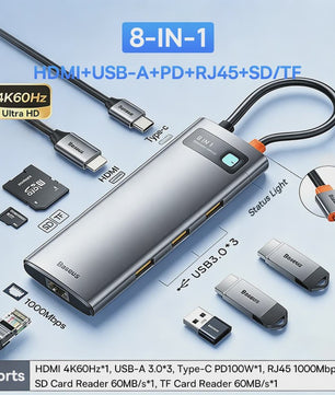 Baseus 6-in-1 USB-C Hub: 4K HDMI, 10Gbps USB 3.2, PD 100W, RJ45 Adapter
