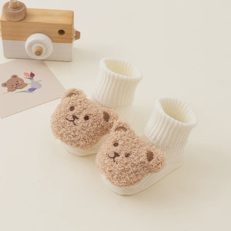 Schattige Babysokjes met Beer - Zacht Katoen, Anti-slip, Lente/Herfst