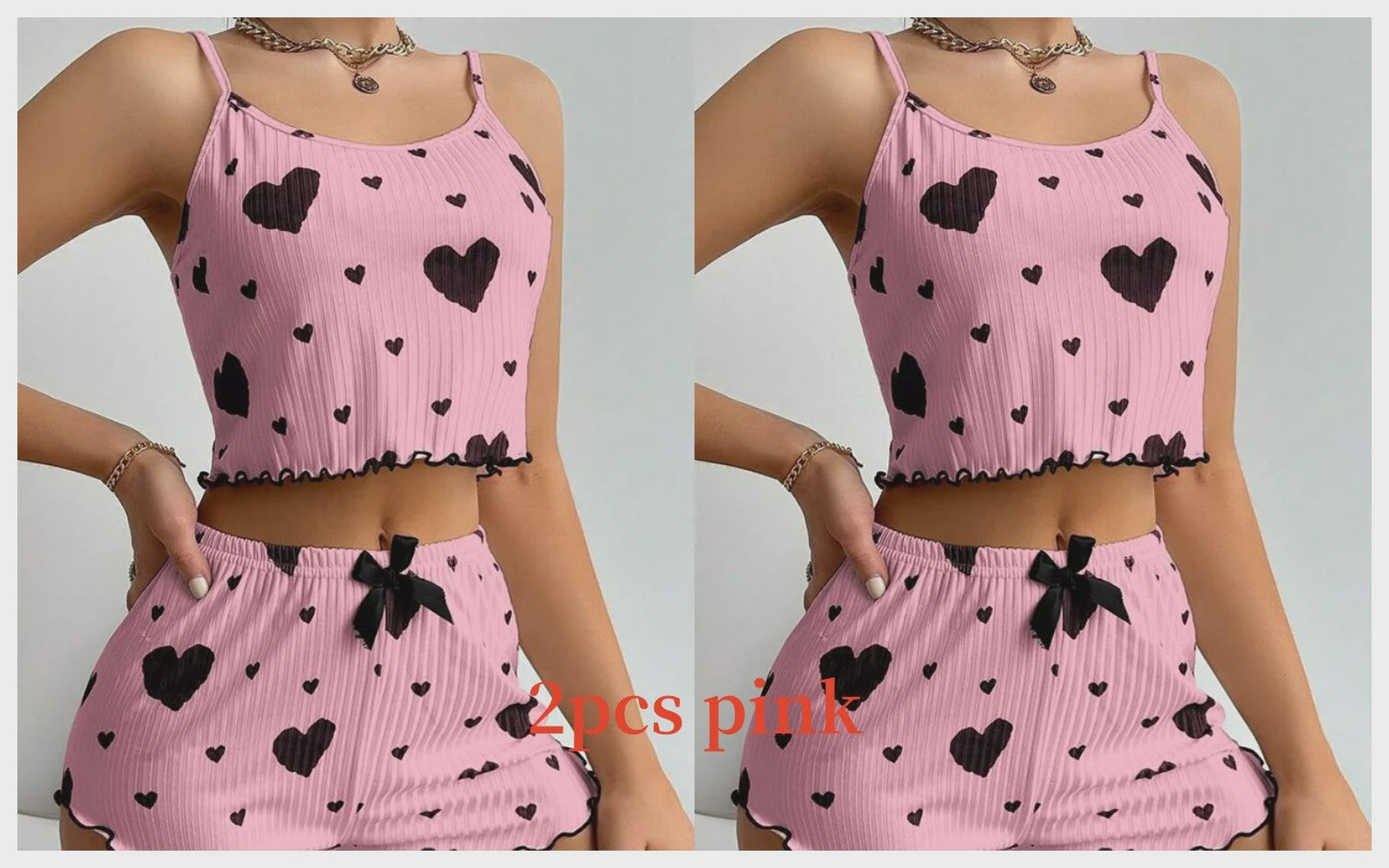 Dames Pyjama Set: 2-delig Tanktop & Shorts met Liefdesprint - Zacht & Ventilerend