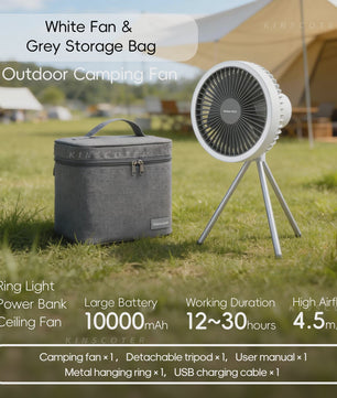 Draagbare Camping Ventilator met 10000mAh Batterij, LED Verlichting & Powerbank Functie