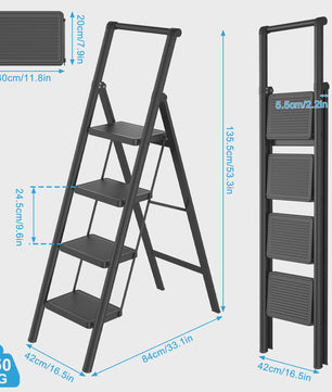 Opvouwbare Steekladder met Optionele Handgreep - 2/3/4 Treden, 250kg Belastbaar