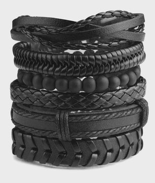 Heren Leren Armbanden Set - Viking, Gothic & Punk Stijl - Multilayer Vintage