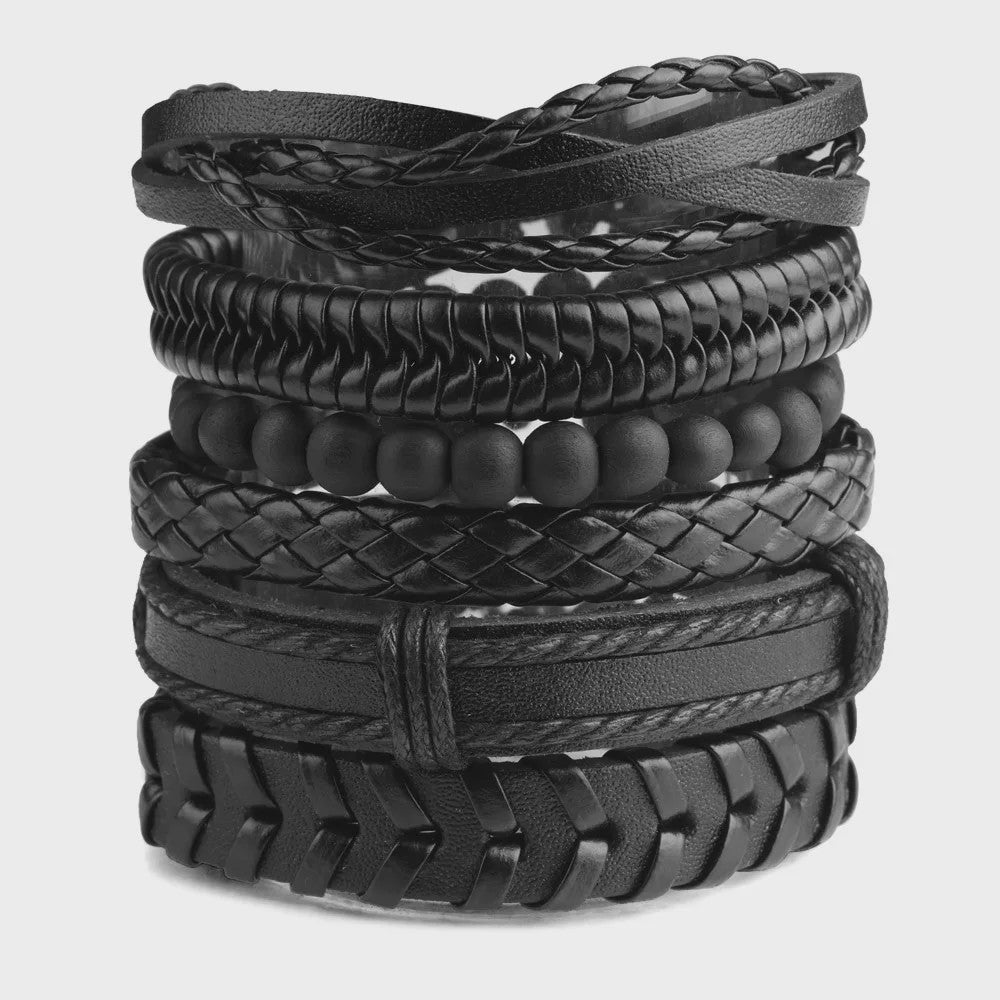 Heren Leren Armbanden Set - Viking, Gothic & Punk Stijl - Multilayer Vintage