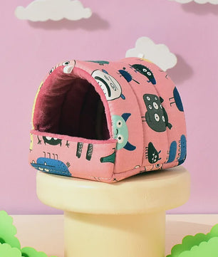 Schattig Cartoon Nestje voor Kleine Huisdieren - Warm & Zacht Hamsterhuisje