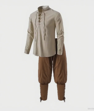 Middeleeuws Piraten Kostuum Set: Shirt met Vetersluiting en Broek