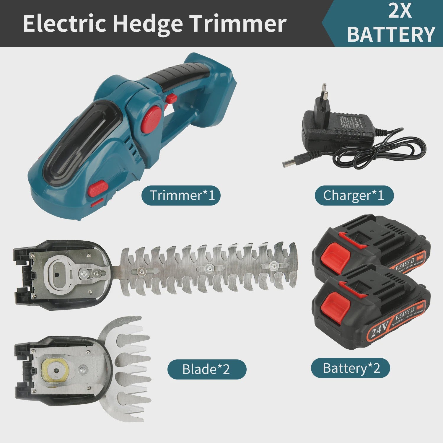 24V Draadloze Snoeischaar & Grasmaaier 2-in-1 met Lithium-Ion Batterij