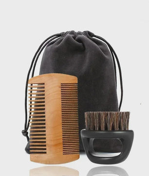 Professionele Baardborstel en Kam Set met Gift Bag - Zacht Varkenshaar & Hout