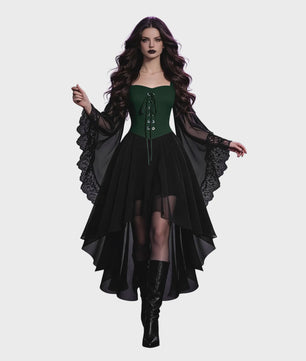 Dames Heksenjurk met Pofmouwen - Middeleeuwse & Gothische Renaissance Stijl voor Halloween & Cosplay