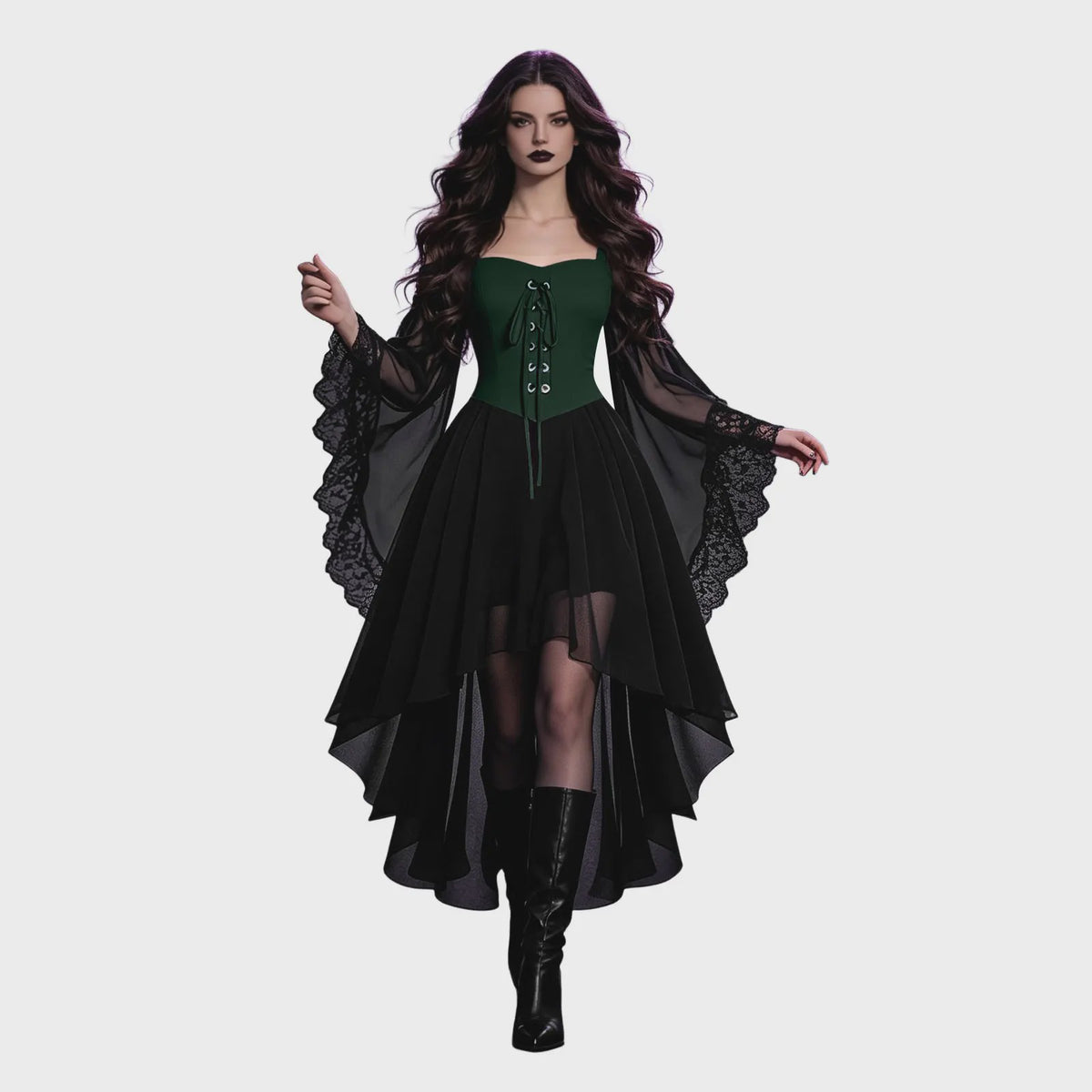 Dames Heksenjurk met Pofmouwen - Middeleeuwse & Gothische Renaissance Stijl voor Halloween & Cosplay