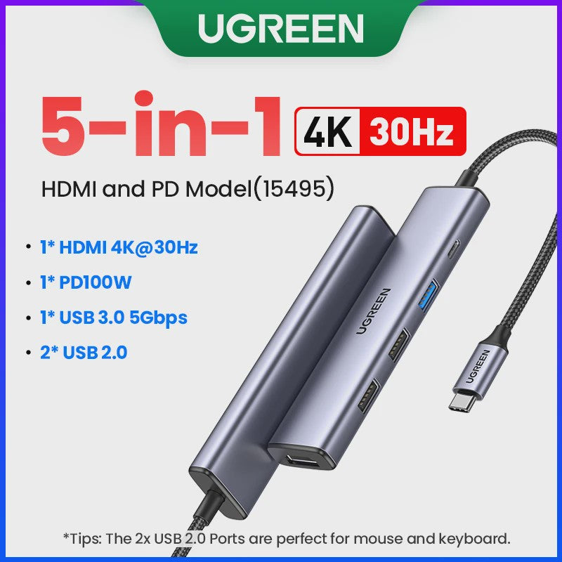 UGREEN 10-in-1 USB-C Hub: 8K/4K Dual HDMI, RJ45, USB 3.0, PD 100W - Docking Station voor MacBook & Laptop