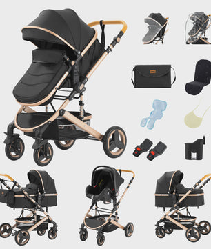 3-in-1 Multifunctionele Kinderwagen - Lichtgewicht en Compact met Babyzitje en Reiswieg