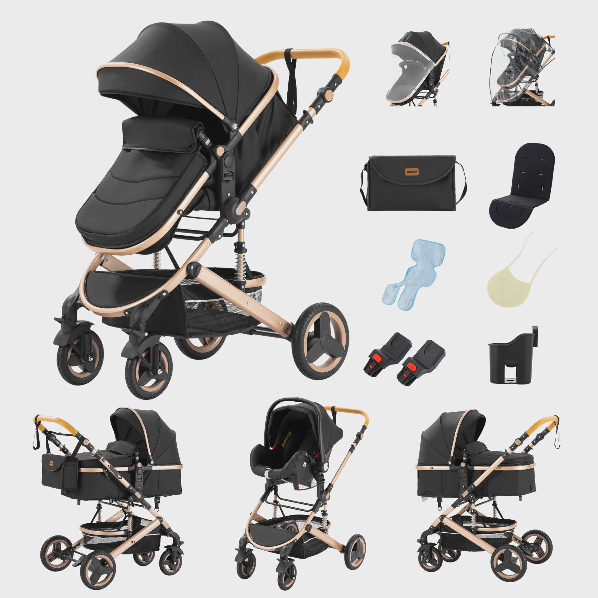 3-in-1 Multifunctionele Kinderwagen - Lichtgewicht en Compact met Babyzitje en Reiswieg
