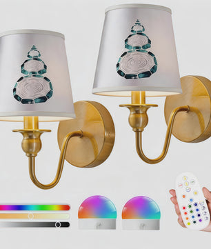 Draadloze Wandlamp Goud met Afstandsbediening & 15 Kleuren LED - Oplaadbaar, Dimbaar, Stoffen Kap
