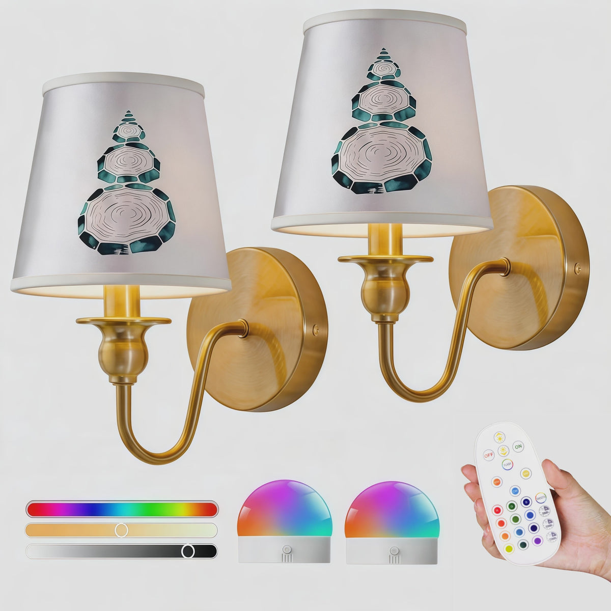 Draadloze Wandlamp Goud met Afstandsbediening & 15 Kleuren LED - Oplaadbaar, Dimbaar, Stoffen Kap