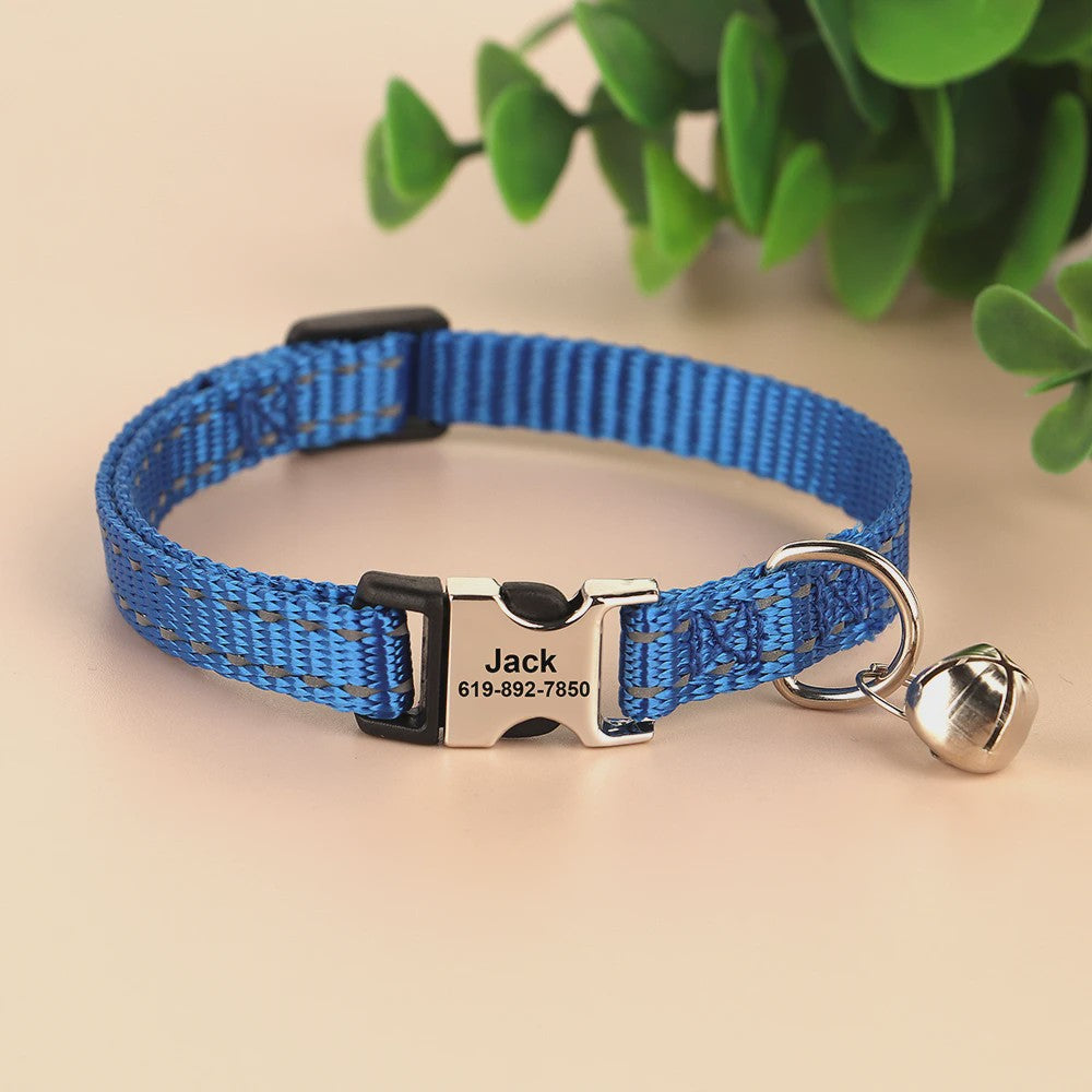 Gepersonaliseerde Kattenhalsband met Gravure, Bel & Reflecterend - Veilig & Stijlvol