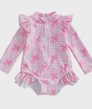 Zomerse Baby Meisjes Zwempak met Bloemenprint, Lange Mouwen en Ruches