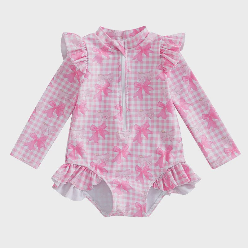 Zomerse Baby Meisjes Zwempak met Bloemenprint, Lange Mouwen en Ruches