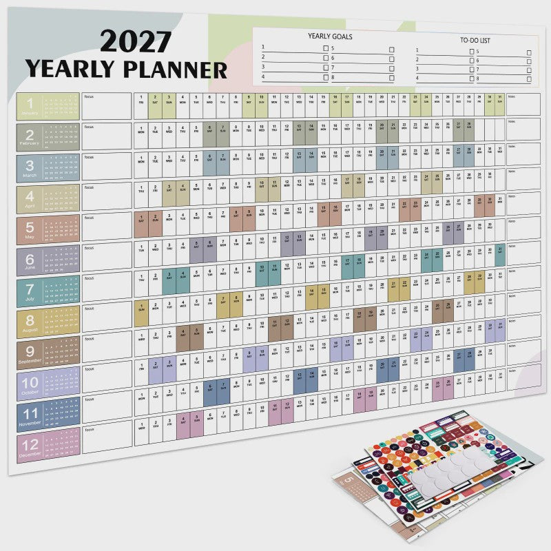 2027 Jaarplanner Kalender - Creatieve Wandkalender & Planner met Stickers