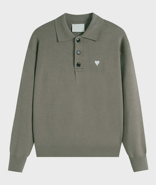 Dames Gebreide Poloshirt met Omvouwbare Kraag en Hartje - Comfortabel & Ademend