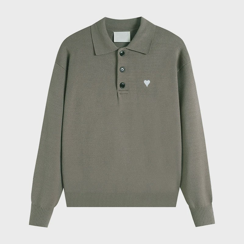 Dames Gebreide Poloshirt met Omvouwbare Kraag en Hartje - Comfortabel & Ademend
