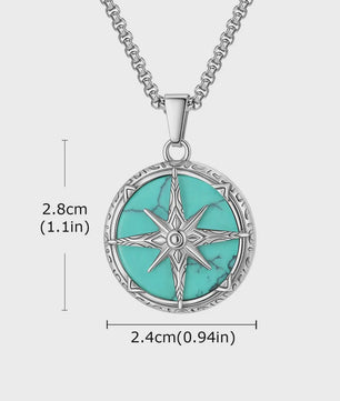 Vnox Heren Turquoise Hanger Ketting - RVS Boxketting, Vintage Stijl