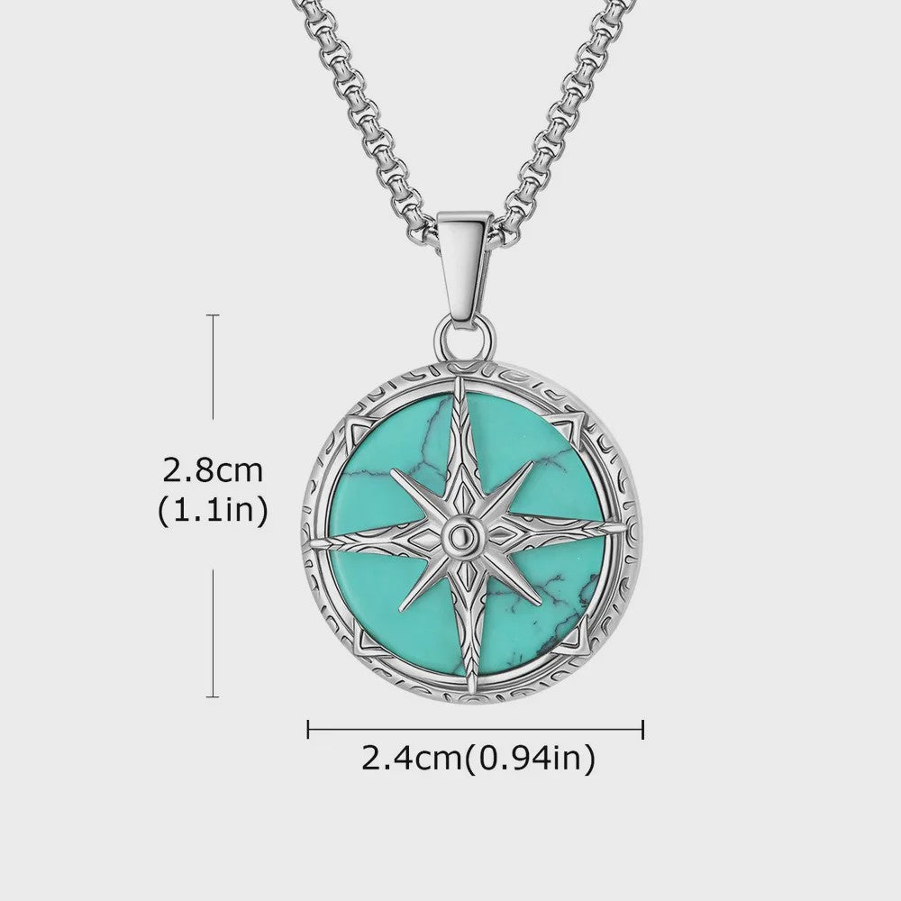 Vnox Heren Turquoise Hanger Ketting - RVS Boxketting, Vintage Stijl