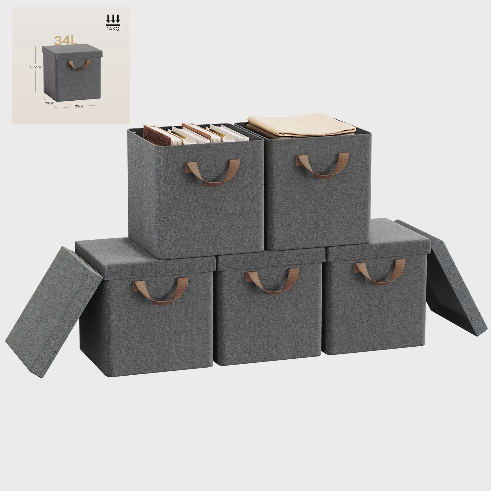 Opvouwbare Opbergbox met Deksel - Set van 3 of 5 - Stoffen Organizer voor Kleding en Speelgoed