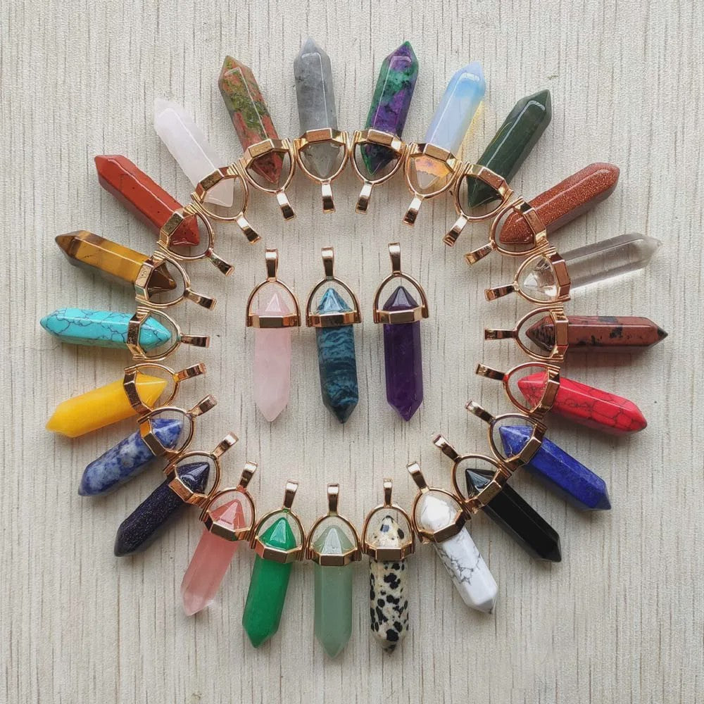 Natuurlijke Groene Aventurijn Kristal Pilaren Hangers - 24 Stuks Set voor Sieraden Maken