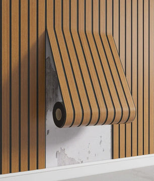 3D Houten Lamellen Behang - Zelfklevend, Waterdicht & Verdikkend - Wanddecoratie