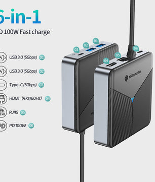 Yottamaster 8-in-1 USB-C Docking Station Hub met 100W PD, 4K@60Hz HDMI, RJ45, SD/TF Kaartlezer & Audio