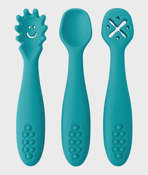 3-delige Siliconen Baby Bestek Set: Lepel & Vork voor Peuters
