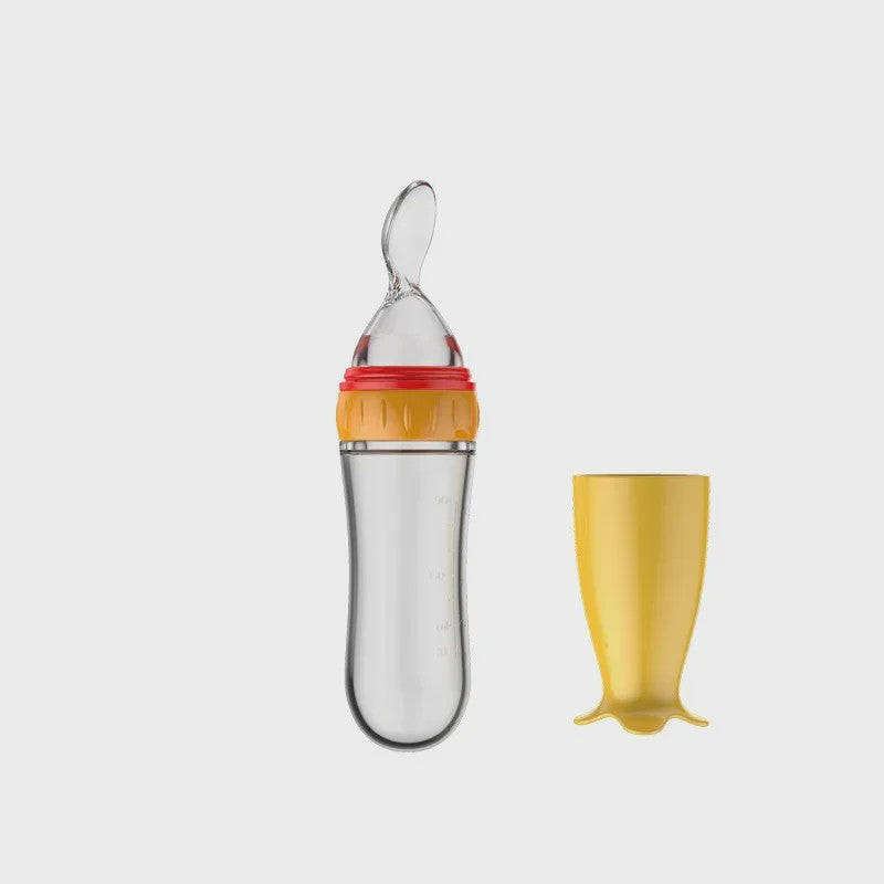 Baby Fles met Lepel - Siliconen Knijpfles voor Babyvoeding en Rijstpap