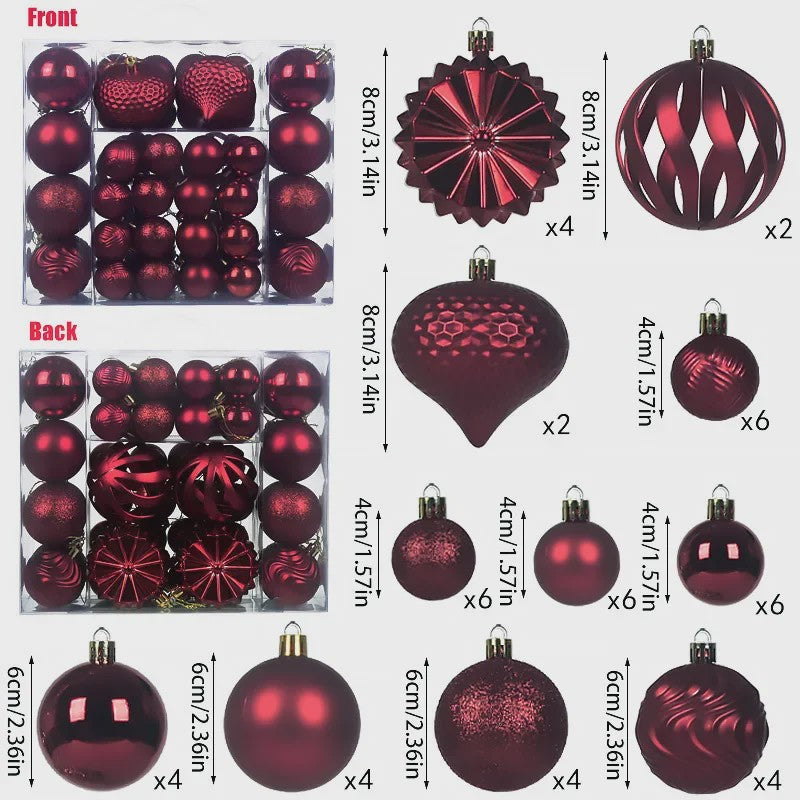 48x Kerstballen Set 4/6/8cm - Diverse Vormen & Afwerkingen - Decoratie Hangertjes