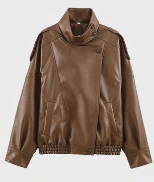 Dames Elegante Zwarte Jas - Street Style Asymmetrisch met Rits en Zakken