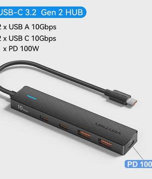 Vention 5-Poorts USB 3.2 Gen2 Hub met 10Gbps Snelheid - USB-A & Type-C Multiport Adapter