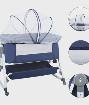 Baby Co-sleeper Wieg 2-in-1 met Wielen, 6 Hoogte-instellingen en Klamboe